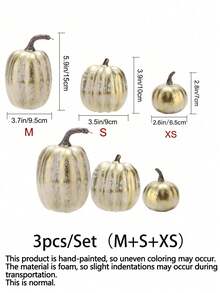 1set Artificial Pumpkins,Gold Plastic Pumpkin,4 Sizes For Halloween Thanksgiving Fall Party Harvest Table Decoration Supply Fake Pumpkin, Thanksgiving,Table Centerpiece Mantle Kitchen Wedding Friends Giving Party Home Decor