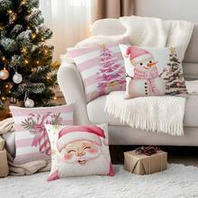 4 قطع مجموعة وسادات الوردية، غطاء وسادة مطبوع من جهة واحدة بمقاس 45*45 سم - متعدد الألوان - مشاهدة 7