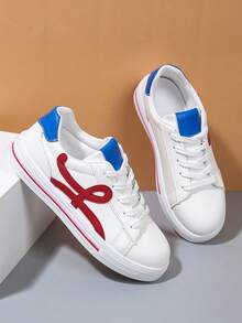 Scarpe sportive casual da donna con suola morbida, confortevoli e versatili, traspiranti, con blocchi di colore e lacci, scarpe da ginnastica con suola spessa per attività all'aperto, scarpe casual bianche di moda