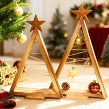 1 pieza/2 piezas Árbol de Navidad de madera, centros de mesa navideños de árbol de madera de estilo granja moderna para mesas, decoraciones navideñas para el hogar, fiestas, mesa, chimenea, estantería