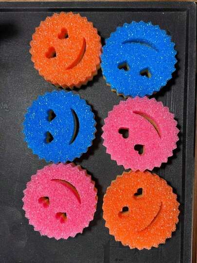 3pcs Heart & Smiling Face Multi-Functional Double Layer Temperature Sensitive Scrubbing Sponges. Cute & Powerful Decontamination, Double-Sided Kitchen Sponge - Temperature Sensitive, Non-Scratch Cleaning Pad, Suitable For Dishes Etc. - Multi-Surface Sponge Holder, Fit For Modern Kitchen Sink, For Dish Cleaning
