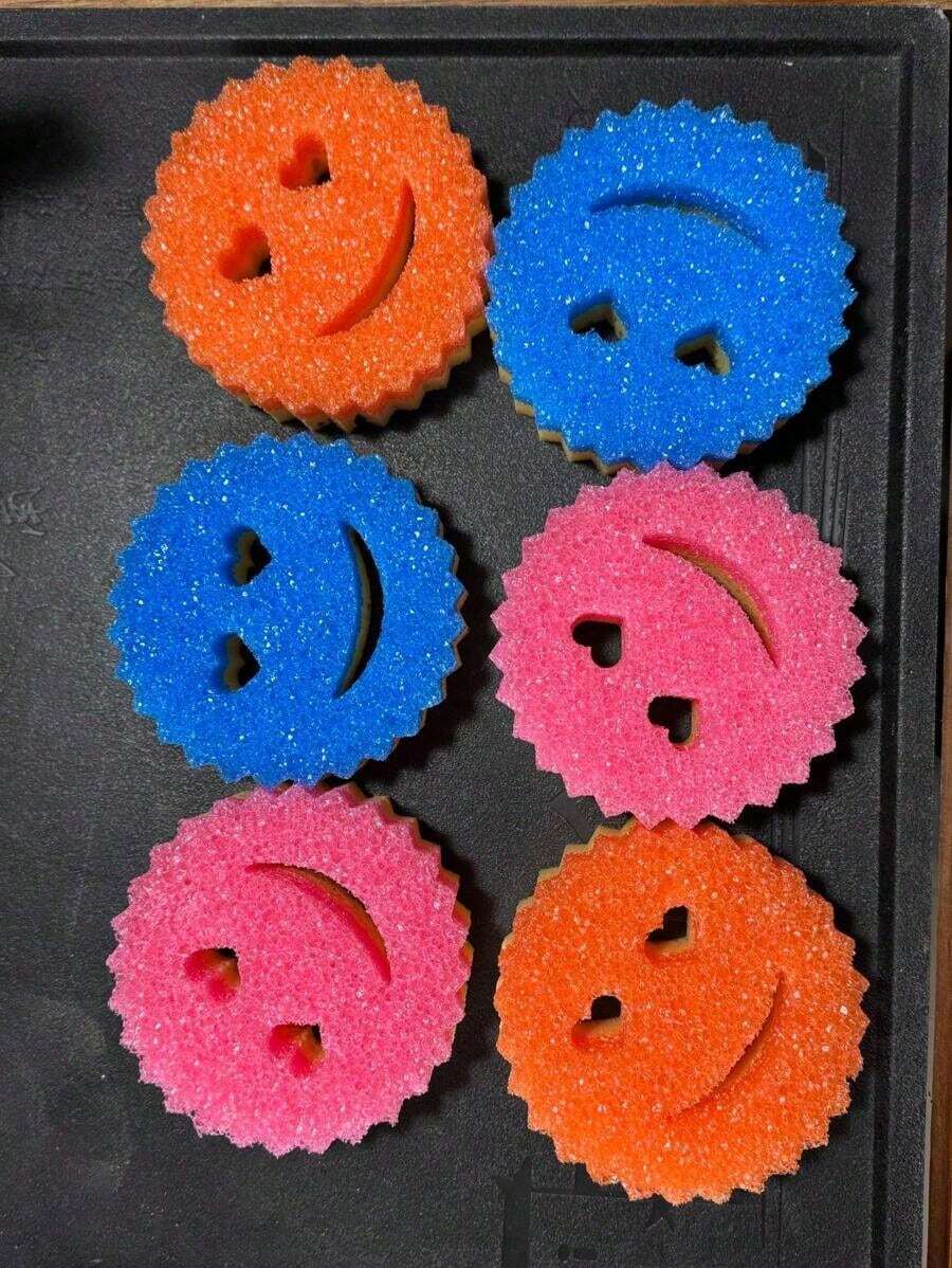3pcs Heart & Smiling Face Multi-Functional Double Layer Temperature Sensitive Scrubbing Sponges. Cute & Powerful Decontamination, Double-Sided Kitchen Sponge - Temperature Sensitive, Non-Scratch Cleaning Pad, Suitable For Dishes Etc. - Multi-Surface Sponge Holder, Fit For Modern Kitchen Sink, For Dish Cleaning - Nhiều màu - Xem 1