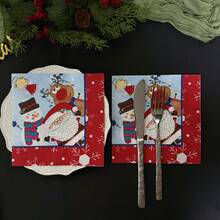 20 piezas Servilletas de papel desechables con lindos diseños navideños de dibujos animados, con estampados de renos, Papá Noel y muñecos de nieve para decoración de fiestas navideñas, de 13*13 pulgadas, de pulpa de madera suave de 2 capas, suministros navideños