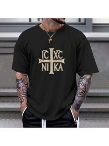 's & 's IC XC NIKA Orthodox Christian T-Shirt - Heavyweight 180gsm Greek Cross Christogram Faith Symbol, Unisex Casual Church Wear, Iconic IC XC NIKA Print (S-XXXL) - Ideal Religious Gift For Christmas & Everyday Use