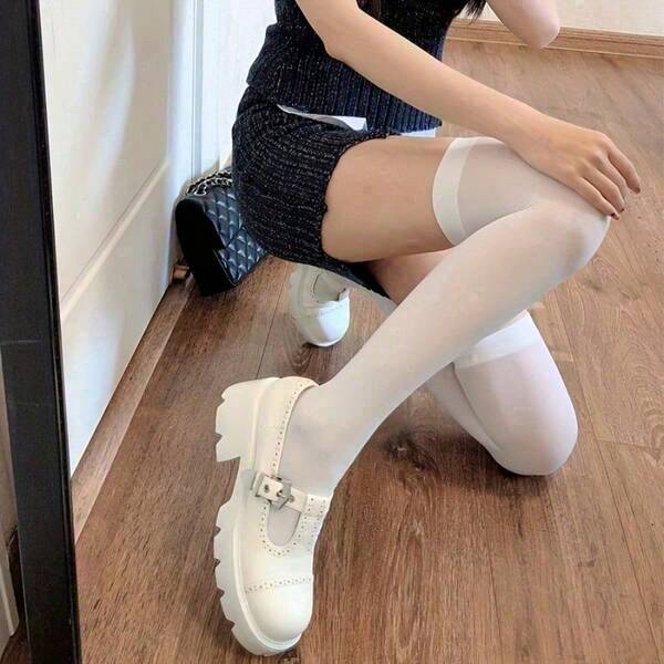 1 Pair Of Velvet Stockings White Knee Socks Summer Thin Women's White Stockings Long Thigh Black Knee Socks