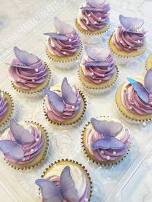 48/96 件装可食用蝴蝶蛋糕装饰，纸质蝴蝶纸杯蛋糕装饰，仙女主题生日蛋糕装饰，适用于结婚纪念日、婴儿派对、生日派对装饰、春夏蛋糕装饰 - 紫色 - 查看 5