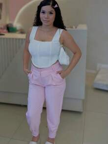 Women's Formal Carrot Tailored Trousers Basic Jogger Pants - Rosa - View 3