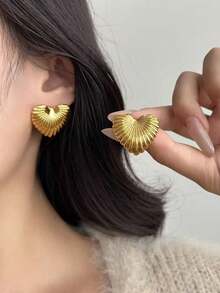 1 pereche de cercei în formă de inimă cu dungi, design minimalist, potriviți pentru femei