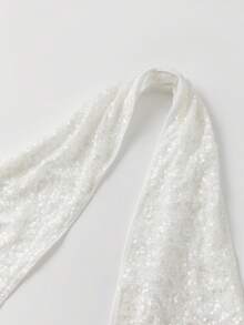 Women 2 Piece Sequin Skirt Set Halter Neck Draped Front Sleeveless Crop Top Sparkly Bodycon Mini Skirt Night Out Party Rave Outfits - trắng - Xem 7