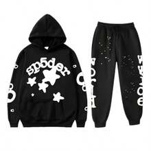 Casual Sports Hoodie Set - Star And Letter Art Print, Loose Fit, Combination For Daily Streetwear And Sports Outfits - 黑色 - 查看 1