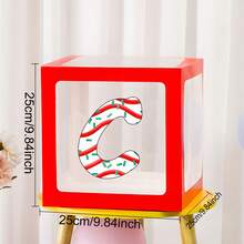 1 pieza Caja decorativa con globos con tema navideño, combinación de 26 elementos navideños en letras y caja transparente roja que se puede combinar para formar XMAS o JOY según los requisitos, para decoración de fiestas navideñas, adornos navideños, productos de combinación DIY navideños, regalos navideños, cajas de globos con tema navideño