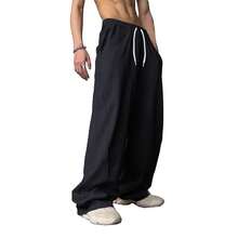 WZIKAI Men's Baggy Sweatpants Elastic Waist Drawstring Wide Leg Sweatpants Casual Loose Baggy Joggers With Pockets{"Size_name":"Small","Color_name":"Black"} - 弗拉克 - 查看 3