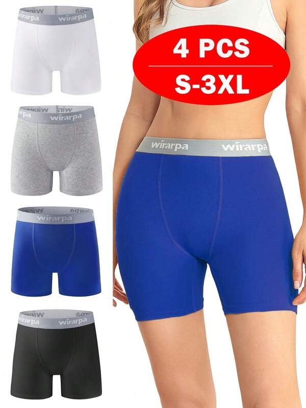  Wirarpa Women's Boxer Briefs Cotton Underwear Anti Chafing Mid Waist Boy Shorts Sports Panties 5.5" Inseam 4 Pack Knickers