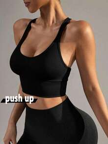 无缝交叉后背运动文胸，适合健身时使用，防震聚拢文胸，带衬垫，性感内衣