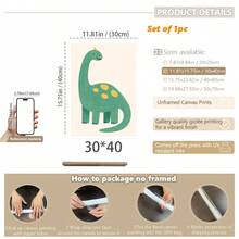 1 gerahmtes/Leinwand Wandkunst, Dinosaurier Tier Thema Dekoration. Badezimmer Wanddekoration. Themen Poster, Schlafzimmer Dekoration, Raumdekoration, Heimdekoration, Ornamente, Winterdekoration für Zuhause, Wanddekoration. Geeignet für Kinderzimmer, Kinderzimmer, Jungen- und Mädchen-Partyräume, Kita-Klassenzimmer Dekoration, wasserfestes Material. Kopfteil Dekorative Tapete, Party Deko Geschenke. Badezimmer Wanddekoration.