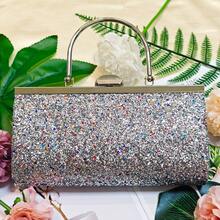 Glitter Sequin Evening Clutch Bag For Women - Metal Top Handle & Detachable Chain Strap, Sparkly Handbag For Party, Prom, Gala (Multiple Colors Available)