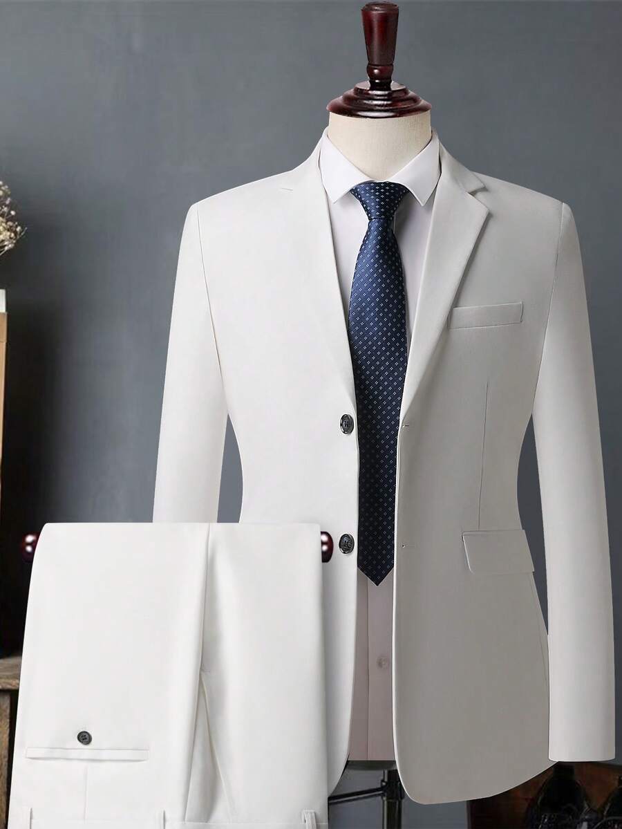 Men's White High-End Suit Set, Wrinkle Resistant And Non Hair Stained, Business Formal Wear, Four Season Commuting, Workplace, Party Dress, Two-Piece Set - trắng - Xem 1