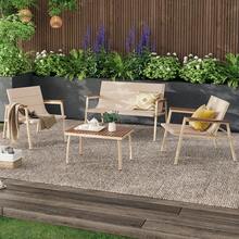 4-Piece Modern Outdoor Furniture Set, Patio Sofa With Suspended Cushion, Patio Conversation Set For Porch, Deck, Balcony - 米色 - 查看 1