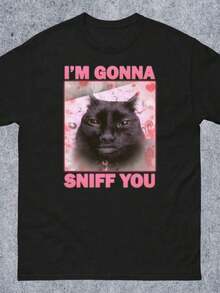 Unisex "I'm Gonna Sniff You" Funny Cat Meme T-Shirt - Brainrot Silly Joke Design, Soft Cotton, Unhinged Casual Tee, Couples Matching Outfit, Ideal Valentine's Day Gift |   Women's Spring/Vacation Top |   Men's Apparel - 黑色 - 查看 1