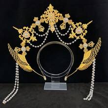 1 件镀金哥特式皇冠头带 - 锌合金童话光环发箍 - 闪亮水晶装饰派对头饰，适合婚礼、订婚、摄影、角色扮演和生日庆祝