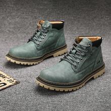 Men's Leather Chukka Boots | Lace-Up Ankle Boots For Men | Casual Comfort Boots - màu xanh lá - Xem 6