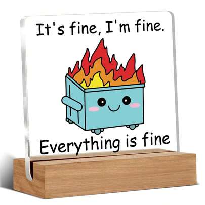 Divertente cestino dei rifiuti da scrivania, decorazione d'ufficio divertente, adatto per colleghi uomini e donne, "Sto bene, tutto è a posto", simpatico cestino dei rifiuti in acrilico da scrivania