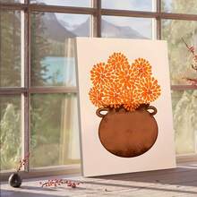 1pc, Abstract Floral Canvas Wall Art, Modern Bohemian Orange Flower Pot Print, Botanical Decor For Living Room Bedroom Office, Minimalist Aesthetic Home Artwork, Solid Wood Frame Painting, Easy To Install - 111 - 查看 5