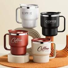 1个400毫升304不锈钢咖啡杯，带盖和把手，双层保温水杯，便携大容量饮水杯，可重复使用，冷热皆宜，适用于盛装茶、牛奶、咖啡等，厨房饮水用具，冷热水皆可盛装，适合成人和学生在家、学校、宿舍、办公室、聚会、野餐、露营、返校等场合使用。 - 彩色 - 查看 2