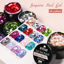 Mtssii 6件/套 8毫升 闪光凝胶指甲油 闪亮矿物亮片 可卸UV LED指甲凝胶 半永久美甲用品 美甲DIY - 彩色 - 查看 6