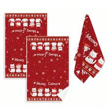 2 peças de panos de prato de Natal e Inverno, toalhas de mão macias e absorventes, bonecos de neve fofos, gatos, flores e flocos de neve, estilo moderno, decoração de inverno e Natal, toalhas de cozinha, decoração para casa