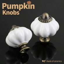 Zernmiarder Juego de 2 pomos de cerámica blanca Pomos de clóset de calabaza retro Tiradores de cajones clásico con tornillos para clóset cajón clóset y proyecto de hogar - Blanco - Ver 4