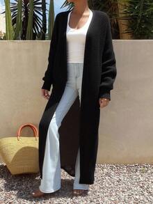 Livesso Women's Loose Solid Color Long Sleeve Long Casual Street Style Cardigan, Autumn/Winter