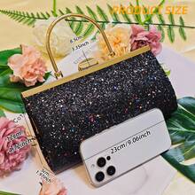 Glitter Sequin Evening Clutch Bag For Women - Metal Top Handle & Detachable Chain Strap, Sparkly Handbag For Party, Prom, Gala (Multiple Colors Available)