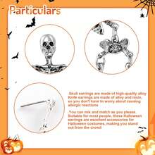 Punk Halloween Earrings For Women, Spooky Skull Skeleton Dangle Earrings For Women, Drop Earring,Scary Halloween Party Earring For Halloween Accessories