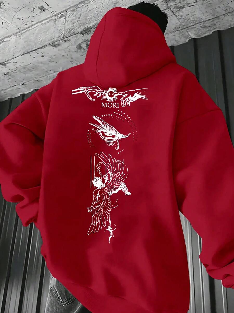 Estilo de Oscura, Sudadera con Capucha para Hombre con Estampado de Patrón de Elemento Visual Único y Misterioso - Rojo - Ver 1