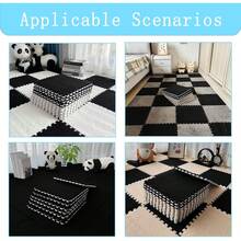 Alfombra entrelazada de espuma EVA suave, esponjosa, alfombra protectora para piso, tapete de ejercicio para niños, habitación de los niños, sala de casa, recámara, 12 piezas, color negro - gris - Ver 12
