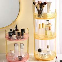 Fangoo 3 Tiers Gold Rotating Makeup Organizer For Vanity, 360 Spinning Skincare Organizers For Dresser Perfume Organizer Large Skincare Make Up Storage Cosmetic Organizer For Bathroom Countertop
