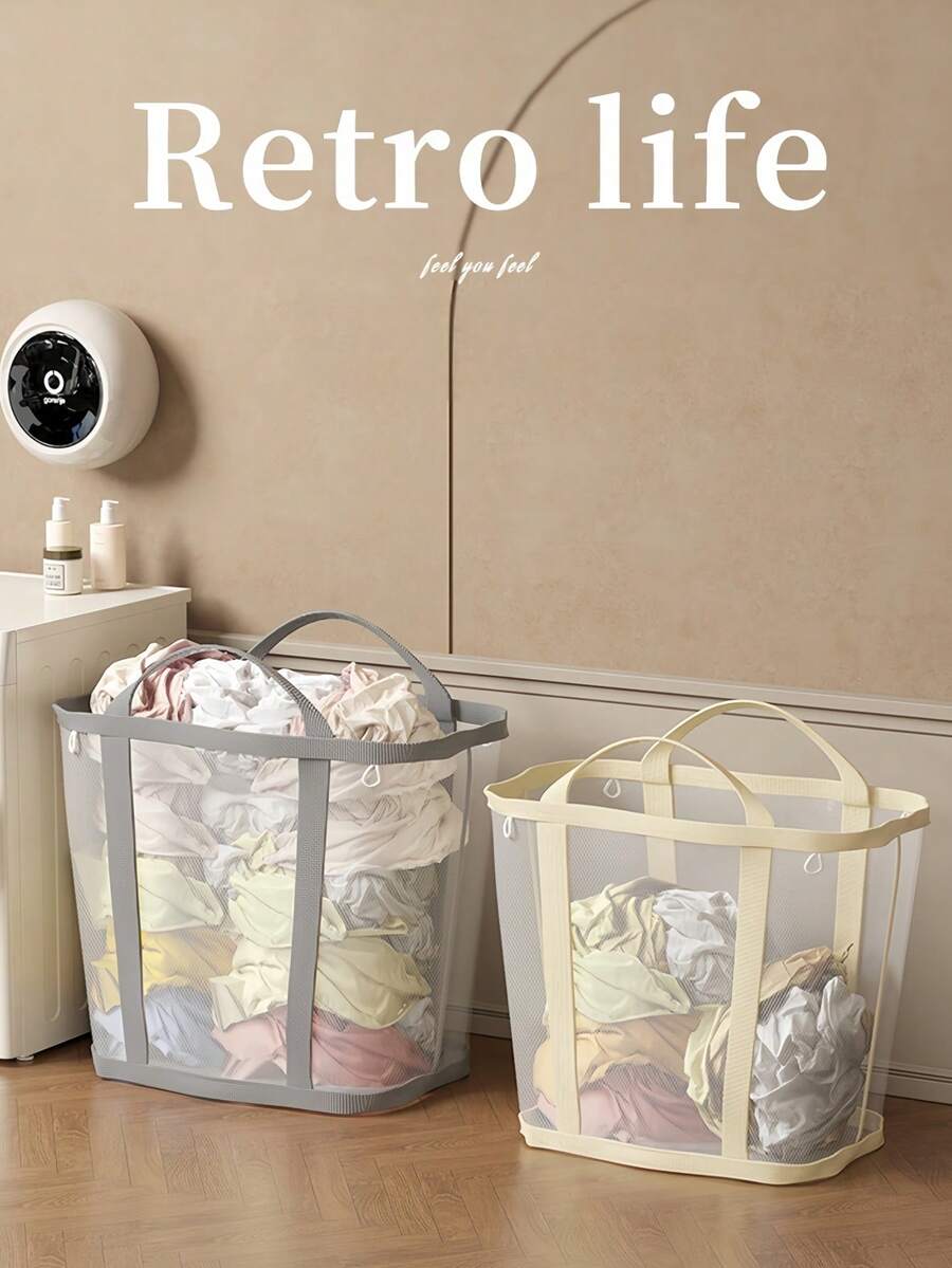 1 pieza Cesta de lavandería plegable duradera, bolsa de compras de supermercado, bolsa de viaje al aire libre, cesta de lavandería de malla con apertura, cesta de almacenamiento de ropa plegable con asas reforzadas, adecuada para lavandería, baño, dormitorio o viaje, cestas de lavandería