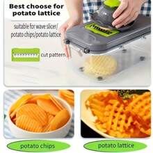 16Pcs Multifunctional Vegetable Cutter Set, Fruit Slicer Handheld Food Onion Potato Shredder With Container, Space-Saving Kitchen Gadget, Hand Wash Only, Holiday Gift For Thanksgiving Christmas Halloween Valentine New Year - Green - View 11