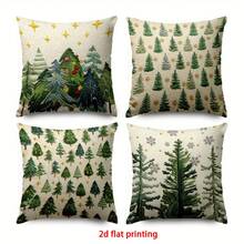 1 Stück/4 Stücke Kissenbezug mit Weihnachtsbaummuster, moderne Polyester Flachdruck 45cm*45cm Heimdekoration Sofakissenbezug