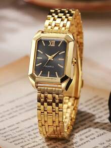 6pcs Teenage Watch Set With Gold Tone Band, Elegant Stainless Steel Quartz Watch With Pendant Necklace, Bracelet, Ring, Earrings, Best Birthday Gift For Her, Suitable For Daily Wear, Parties, Halloween, Christmas - Gold - View 6