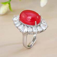 1pc Fashionable Imperial Green Jade Gemstone Ring, Cubic Zirconia Inlaid Adjustable Ring, Vintage Palace Style Women Jade Diamond Ring