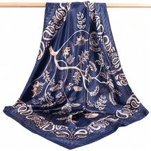 Mulberry Silk Scarfs Small Square Scarfs For Women 21" X 21" Lightweight Square Satin Head Scarf Neck Scarves{"Size_name":"35\"","Color_name":"DarkBlue"} - 深藍英寸 - 查看 5