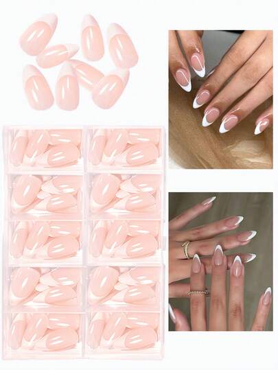 Press On Nails 120PCS(5Set) Long Almond Shaped Minimalist Style Fake Nails, Solid Color Fake Nails Simple Color Contrast Fun Pattern Fake Nails