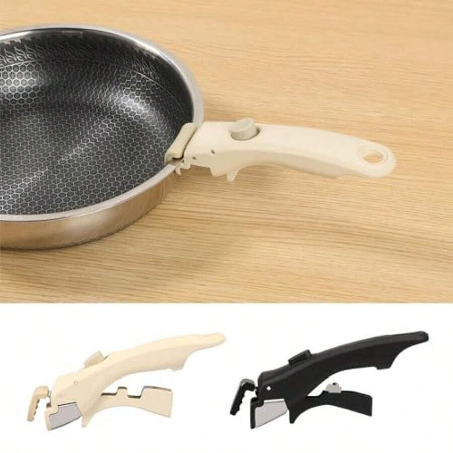 2 piezas de mango extraíble antideslizante mango universal para cacerola y olla mango extraíble ollas y sartenes antiadherentes agarre de repuesto adecuado para todos los utensilios de cocina - BlancoNegro - Ver 1