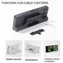 Reloj de mesa con pantalla digital y visualización de luz a colores, suitable para la mesa de la habitación de huéspedes y la mesita de noche del dormitorio - Negro - Ver 7