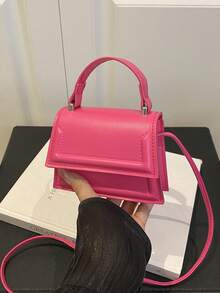 1pc Mini Fashionable Minimalist Texture Fabric Handbag, Small Square Bag, Lipstick Bag, Versatile Cute Shoulder Bag - Pink - View 4