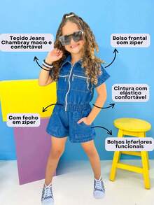 Kit 2 Girls' Jumpsuit Casual Fashion Blogger - Rosa Pálido - Ver 3