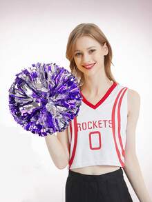 2pcs/Set Blue & Silver Pom Poms - High Index Plastic, Suitable For Dancing, Dance Accessories, Gymnastics, Sports Events And Festivals, Team Spirit Sports Cheering