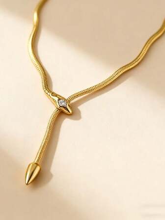 1 件不锈钢复古金蛇项链，适合女性日常佩戴或送礼